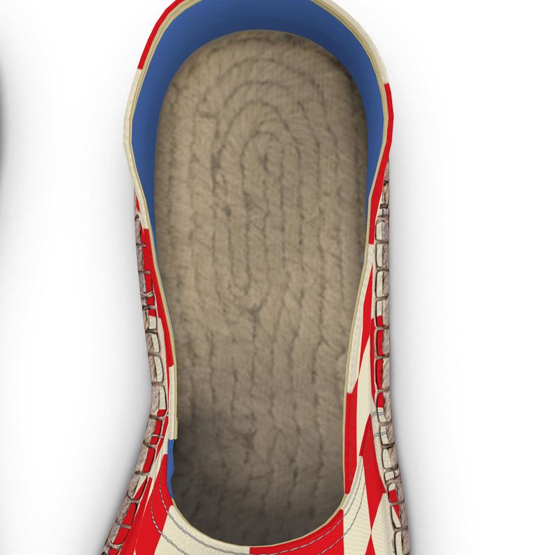 Espadrilles à carreaux rouges et ivoire
