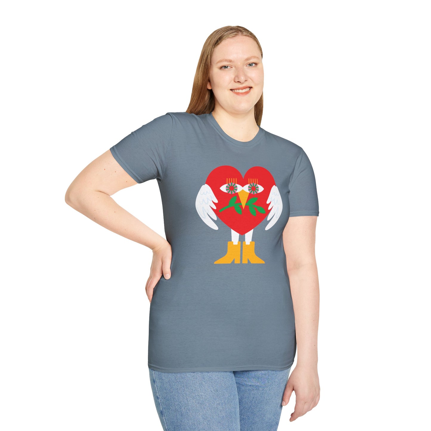 Frieden &amp; Liebe Herzliches Unisex Softstyle T-Shirt 