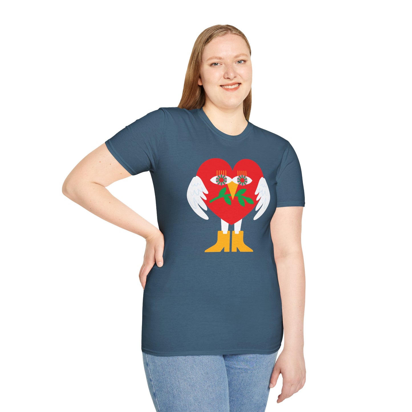 Frieden &amp; Liebe Herzliches Unisex Softstyle T-Shirt 