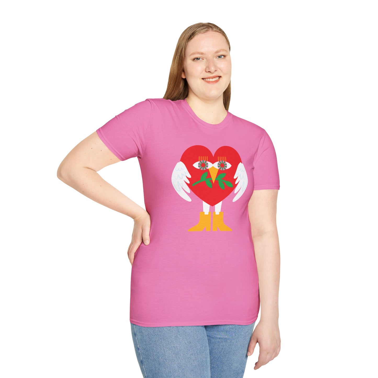 Frieden &amp; Liebe Herzliches Unisex Softstyle T-Shirt 