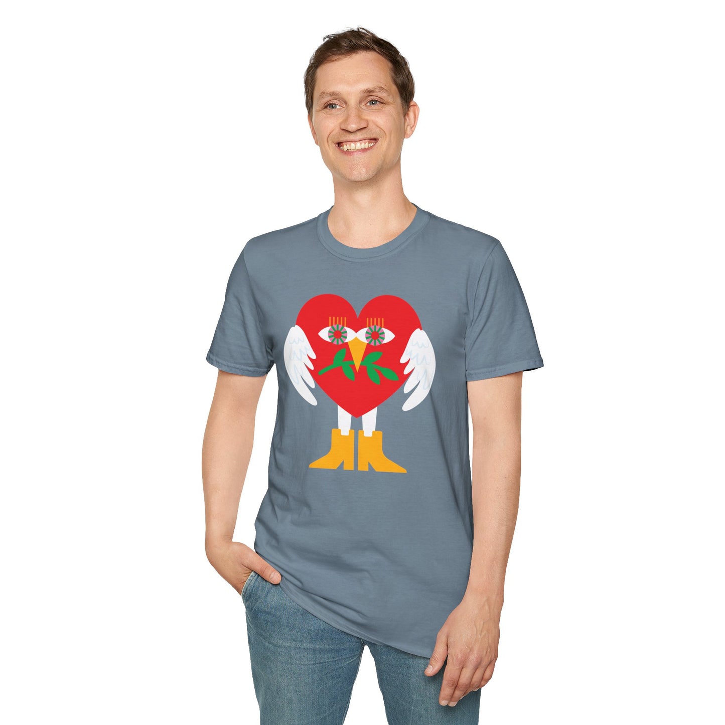 Frieden &amp; Liebe Herzliches Unisex Softstyle T-Shirt 