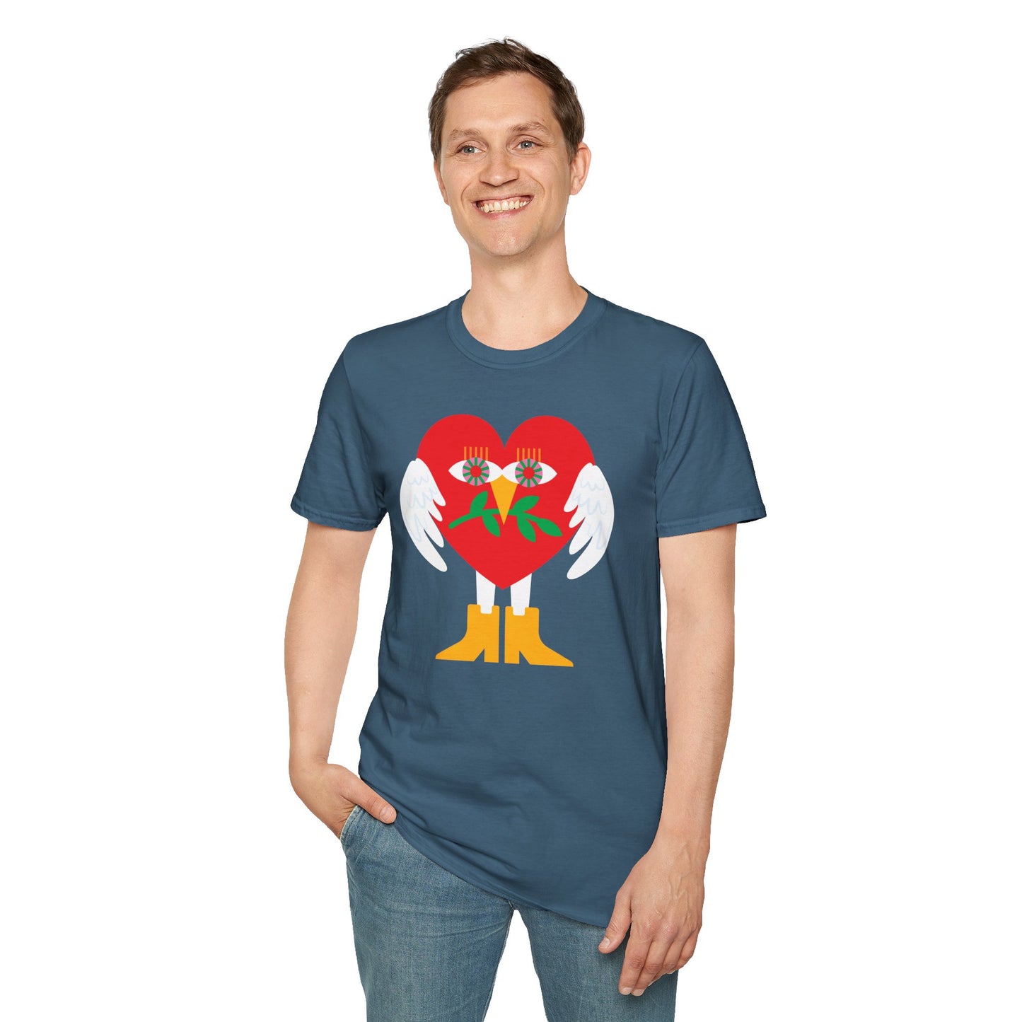 Frieden &amp; Liebe Herzliches Unisex Softstyle T-Shirt 