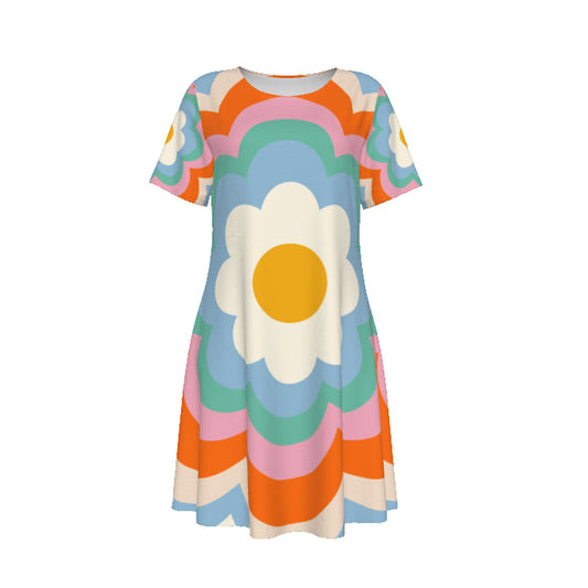 Women's Dress With Short Sleeve - Pop Flower