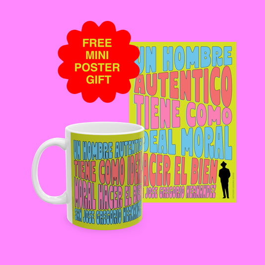 Keramikbecher (325 ml, 440 ml) mit San José Gregorio Hernández-Poster – Gewinner des Wettbewerbs „Botschaften an die Menschheit“ von United Design