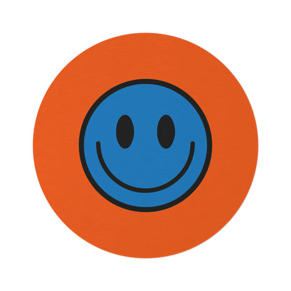 Round Rug Happy Face pattern blue/orange