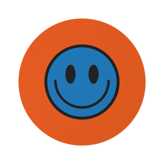 Round Rug Happy Face pattern blue/orange