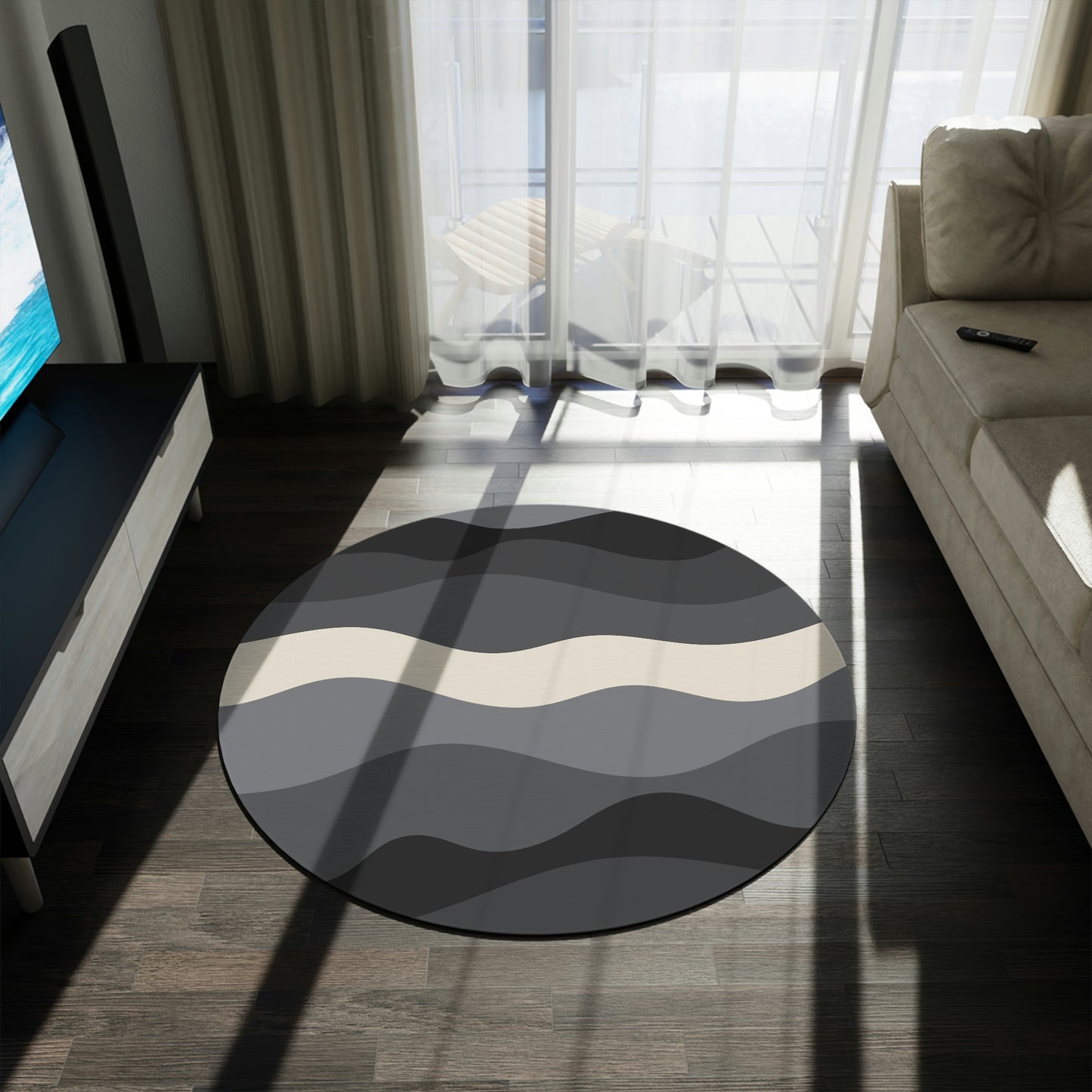 Round Rug Waves grey