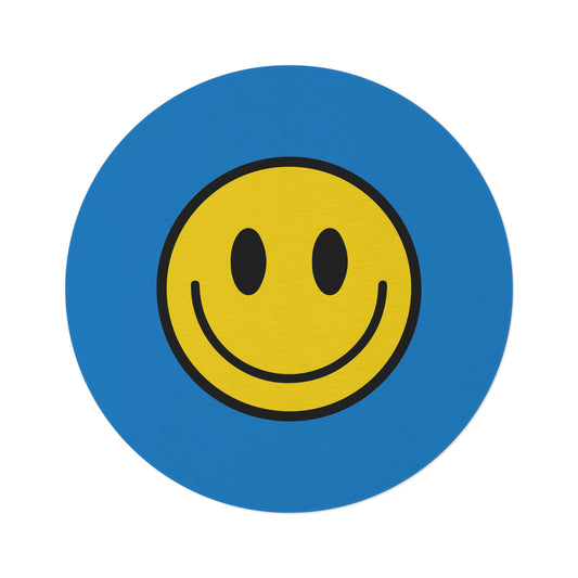 Round Rug Happy Face pattern yellow/blue