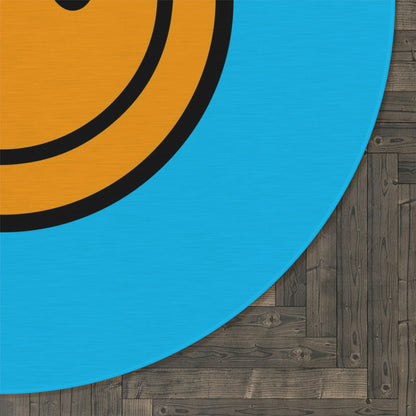 Round Rug Happy Face pattern ocher/blue