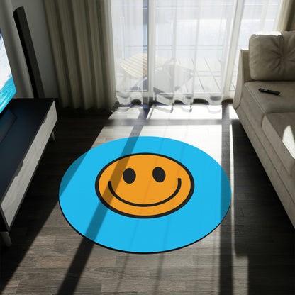 Round Rug Happy Face pattern ocher/blue