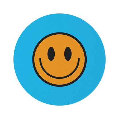 Round Rug Happy Face pattern ocher/blue
